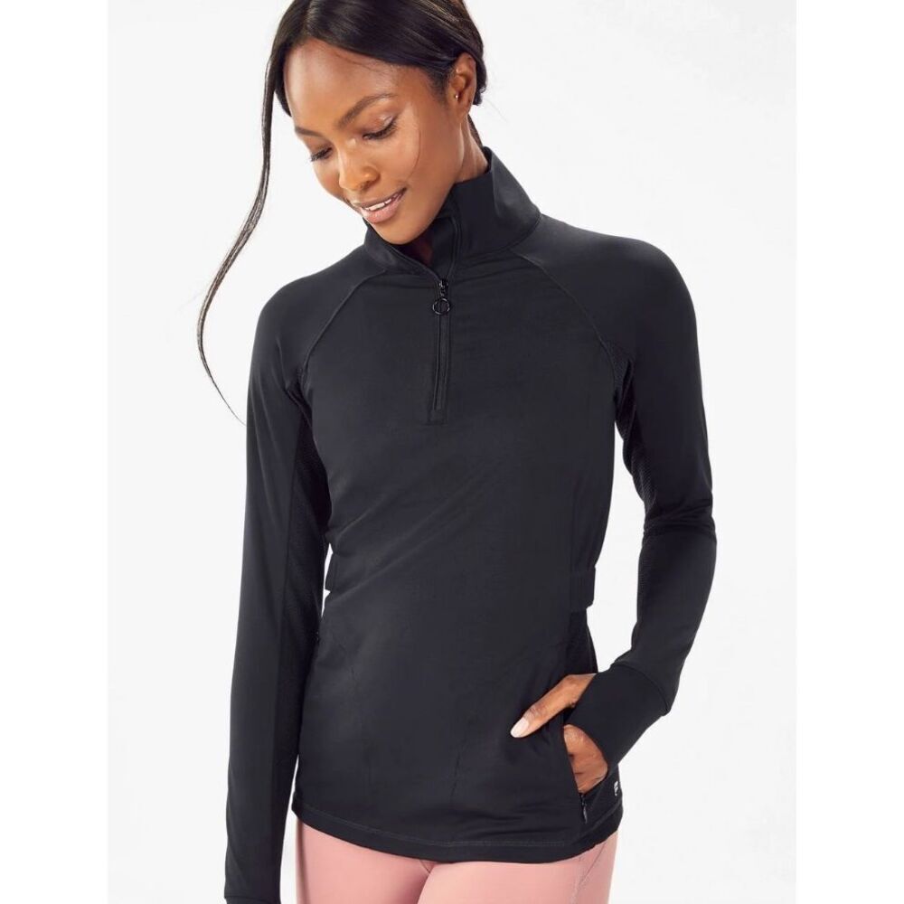 Fabletics Rosalia Performance black long sleeve 1/4 zip pullover - L
